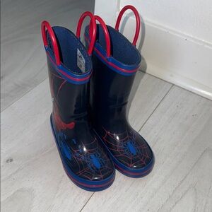 Kids Navy Blue & Red Spider Rain Boots